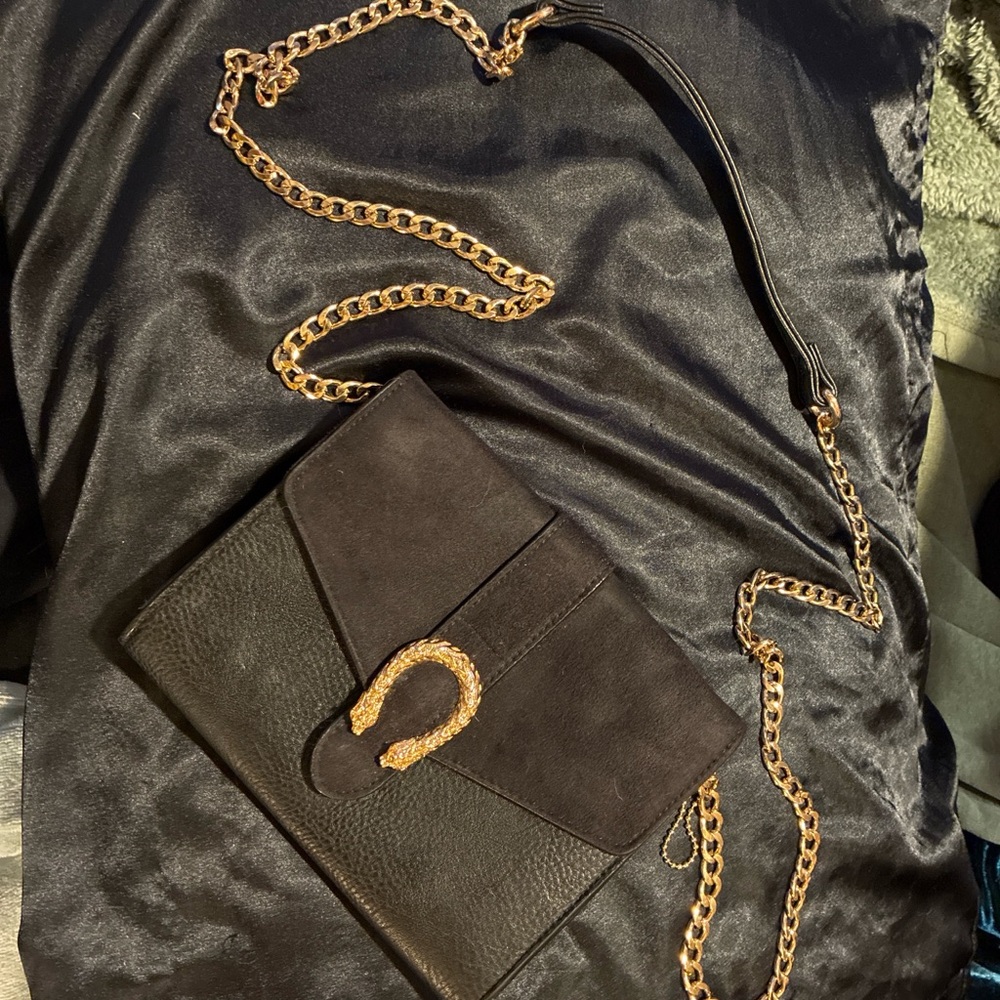 Big Buddha Black Crossbody Bag with Gold Hardware